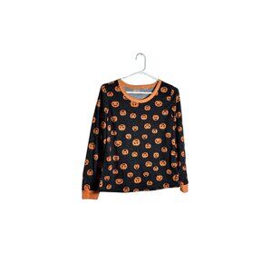Halloween Themed Pumpkin Print Long Sleeve Pajama Top Medium